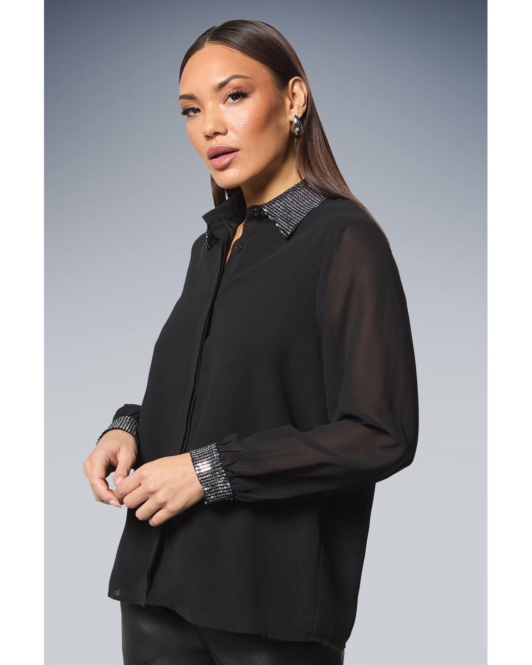 PRINCIPLES Blue Sequin Collared Button Down Shirt