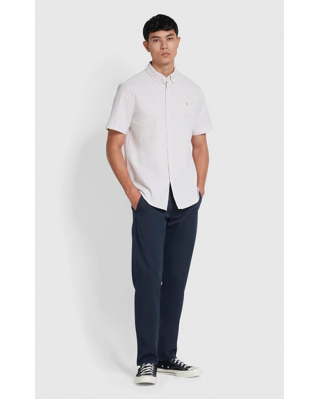 Farah White Lewis Stripe Short Sleeve Shirt for men