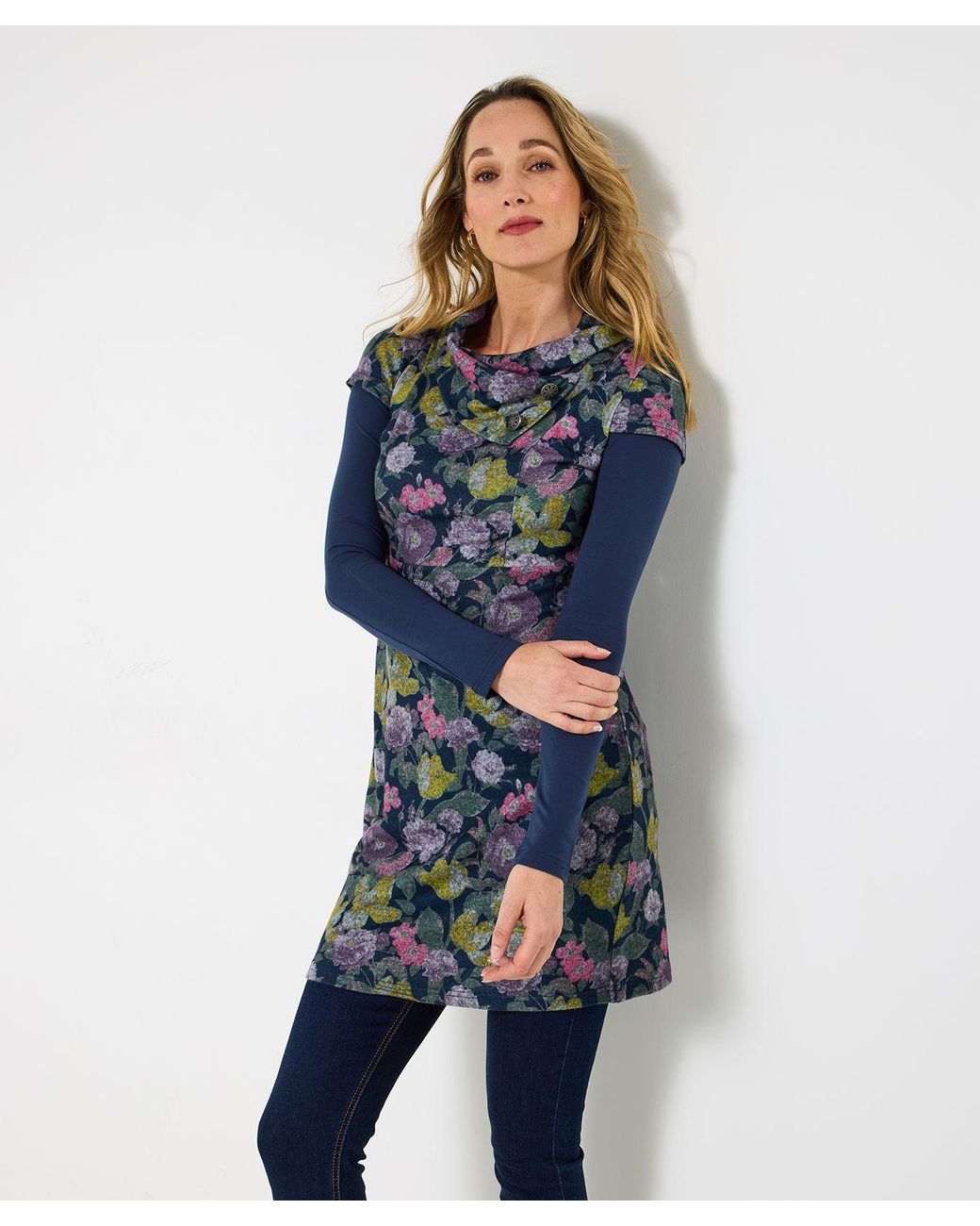 Joe Browns Blue Stretch Jacquard Layered Tunic