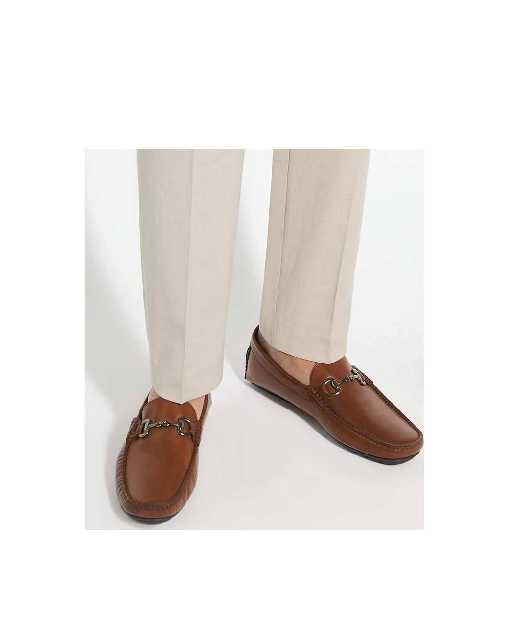 Dune Brown 'Brackon' Leather Slip-On Shoes for men