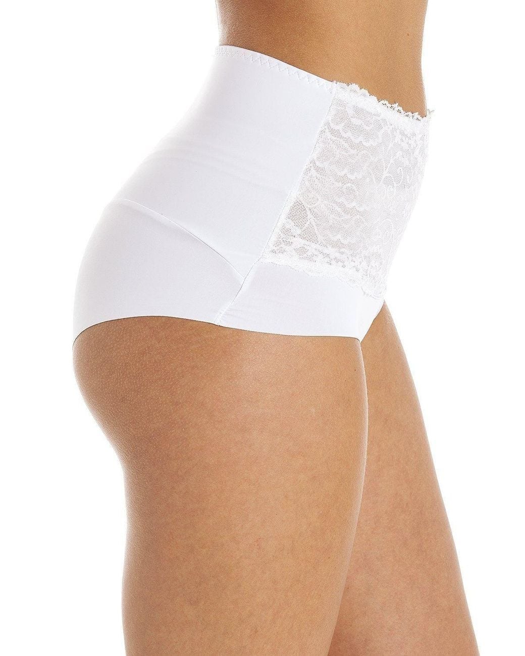CAMILLE White High Waist Seamless Floral Lace Control Briefs