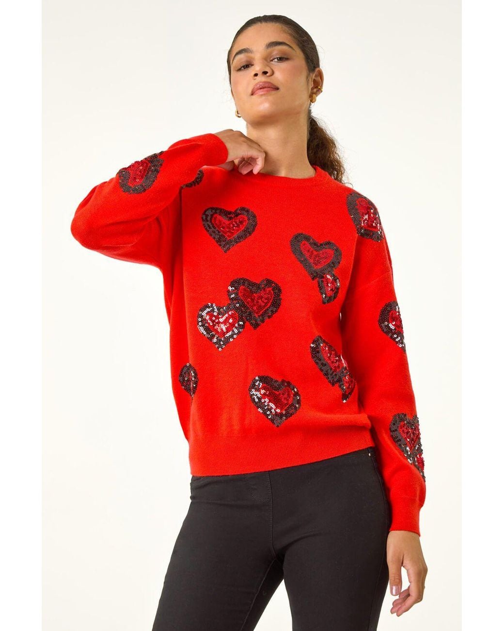 Roman Red Heart Sequin Detail Knit Jumper