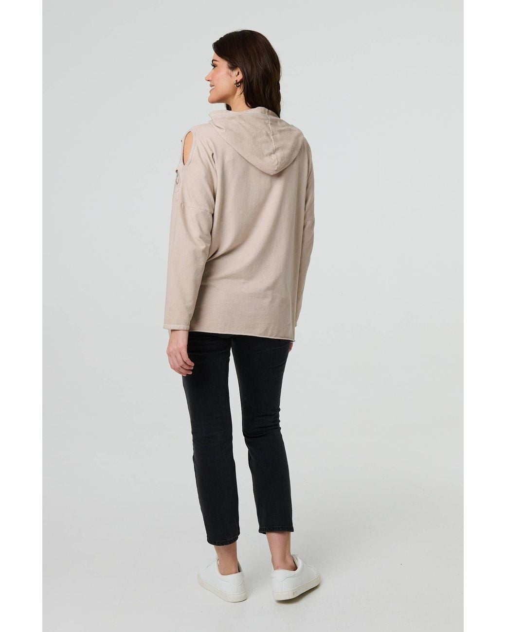 Izabel London Natural Graphic Print Cut Out Layer Hoodie
