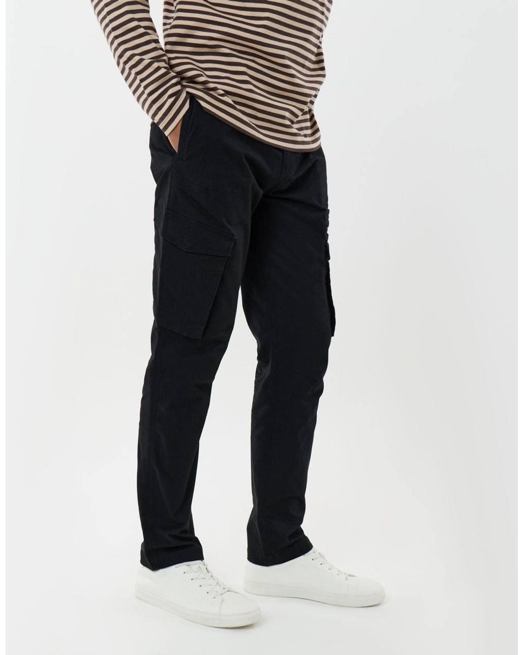 Threadbare White Slim Fit Cotton Rich Cargo Trousers for men