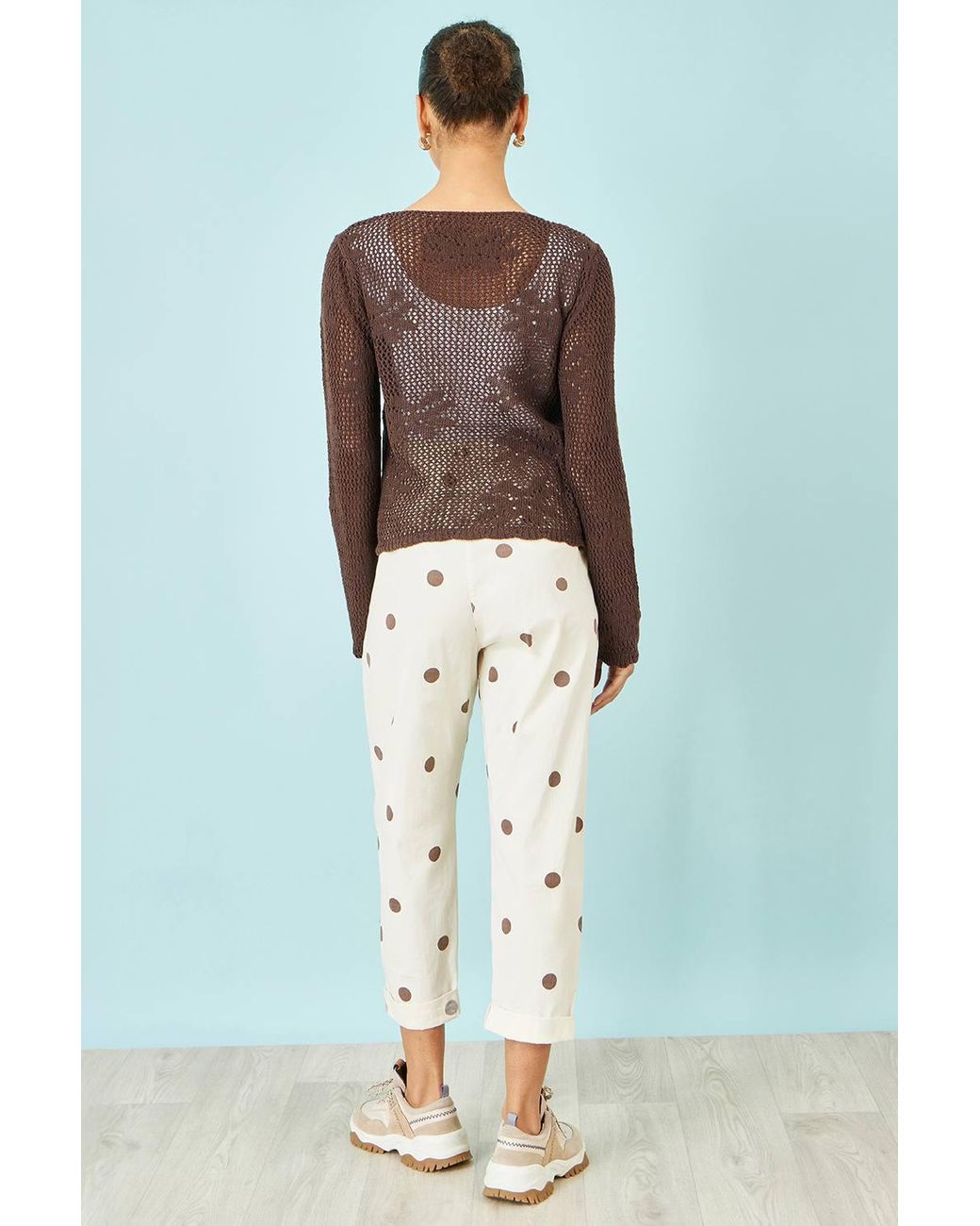 Yumi' Brown Flower Crochet Button Up Cardigan