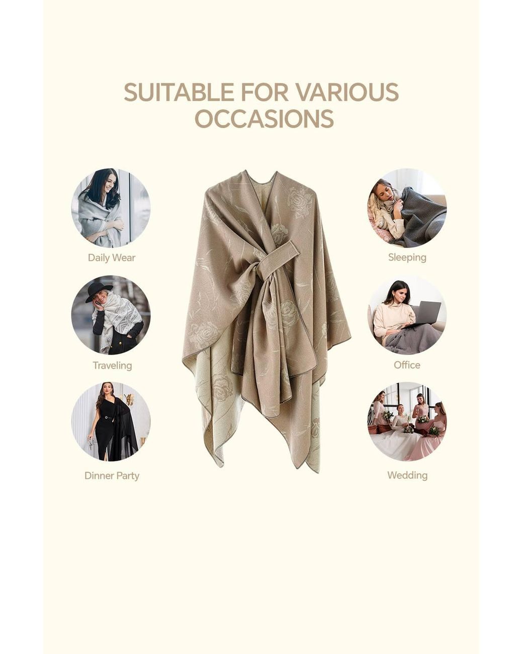 MODISHION Natural Elegant Rose Shawl Wrap
