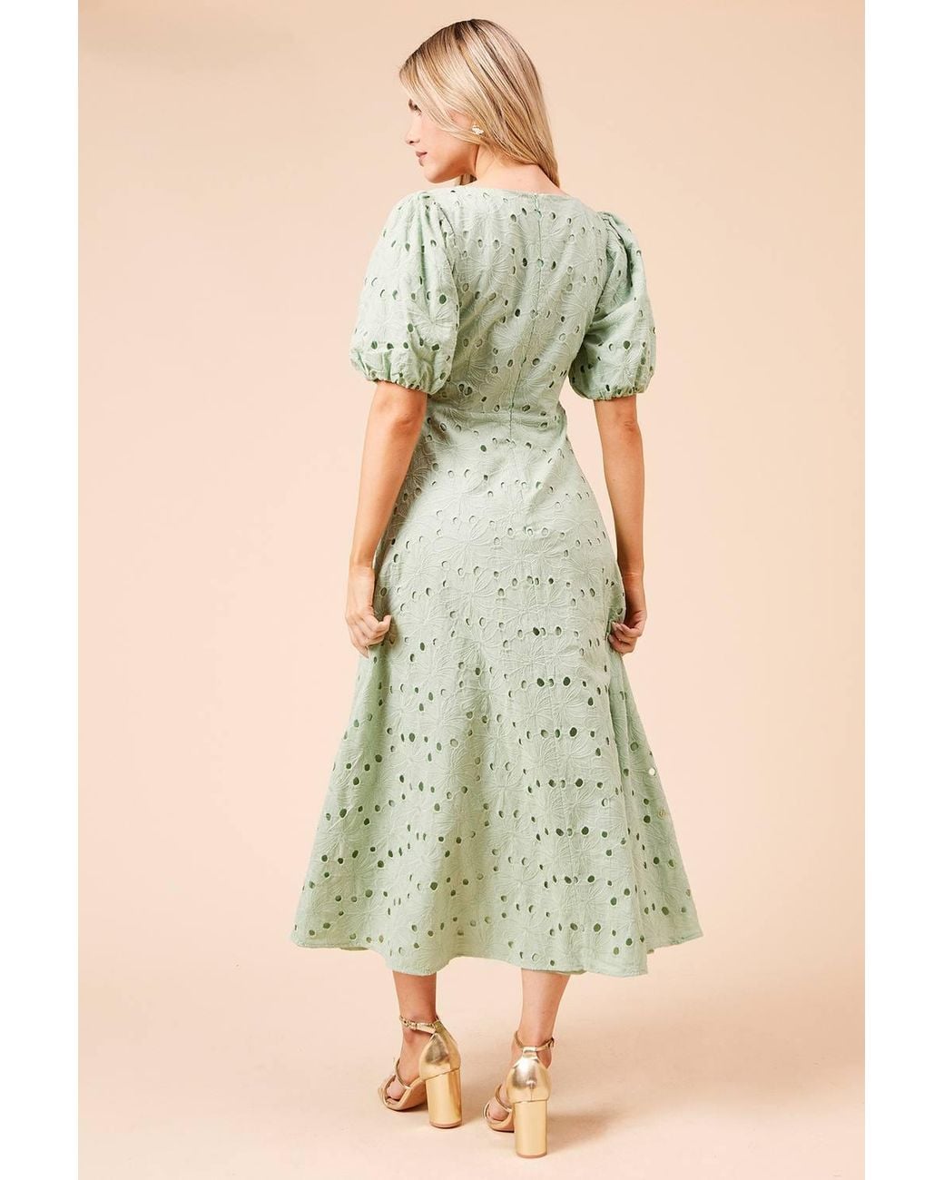 Dorothy Perkins Green Dp Luxe Lace Puff Sleeve Midi Dress