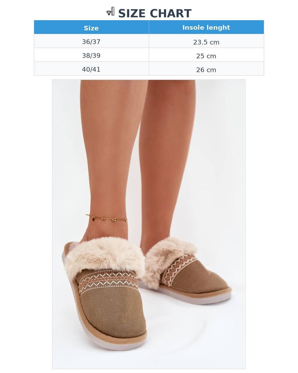 Love Lace Brown Cozy Soft Fabric Slippers With Faux Fur & Embroidery Warm