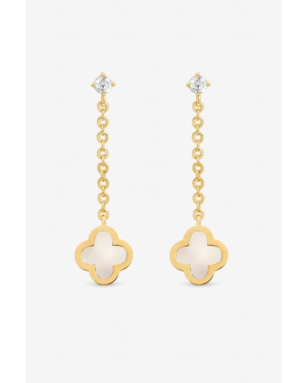 Jon Richard White Plated & Mother Of Pearl Clover Chain Drop Earrings