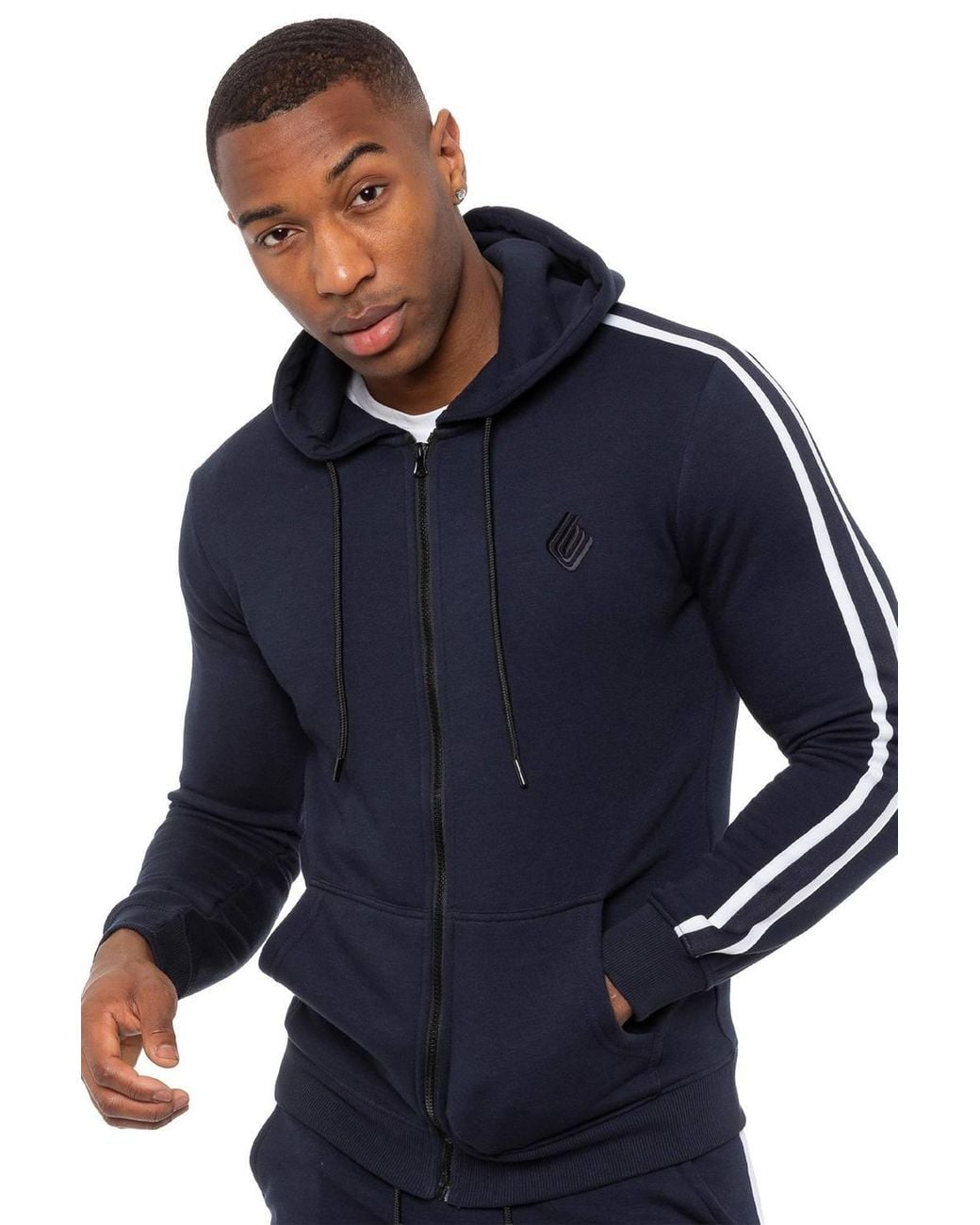 Enzo Blue Zip Up Tape Hoodie for men