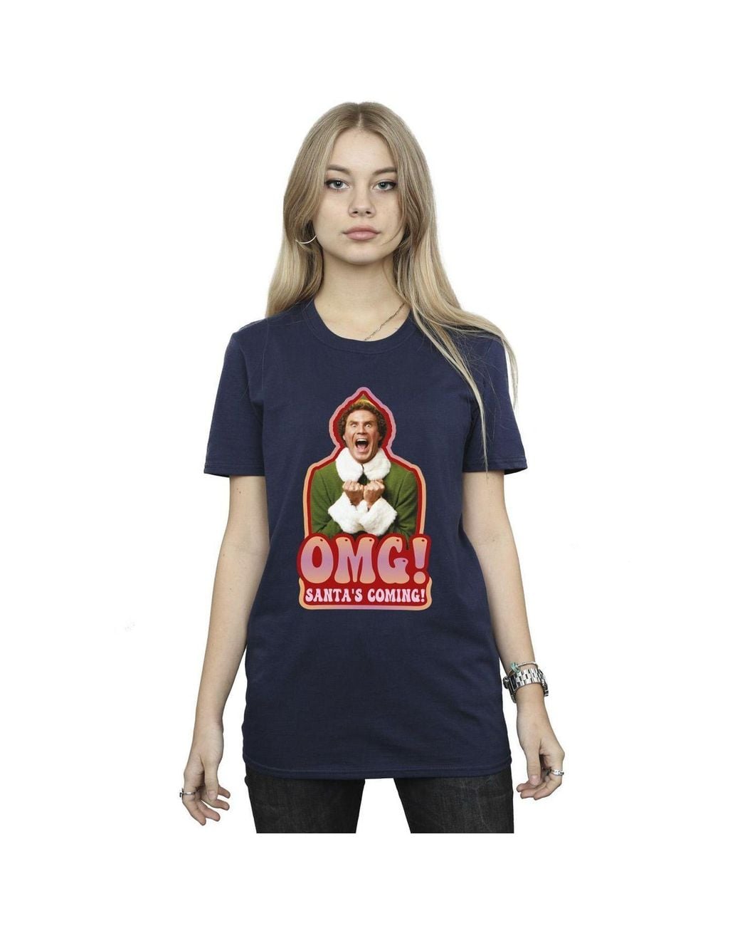 Elf Blue Santa's Coming Cotton Boyfriend T-Shirt