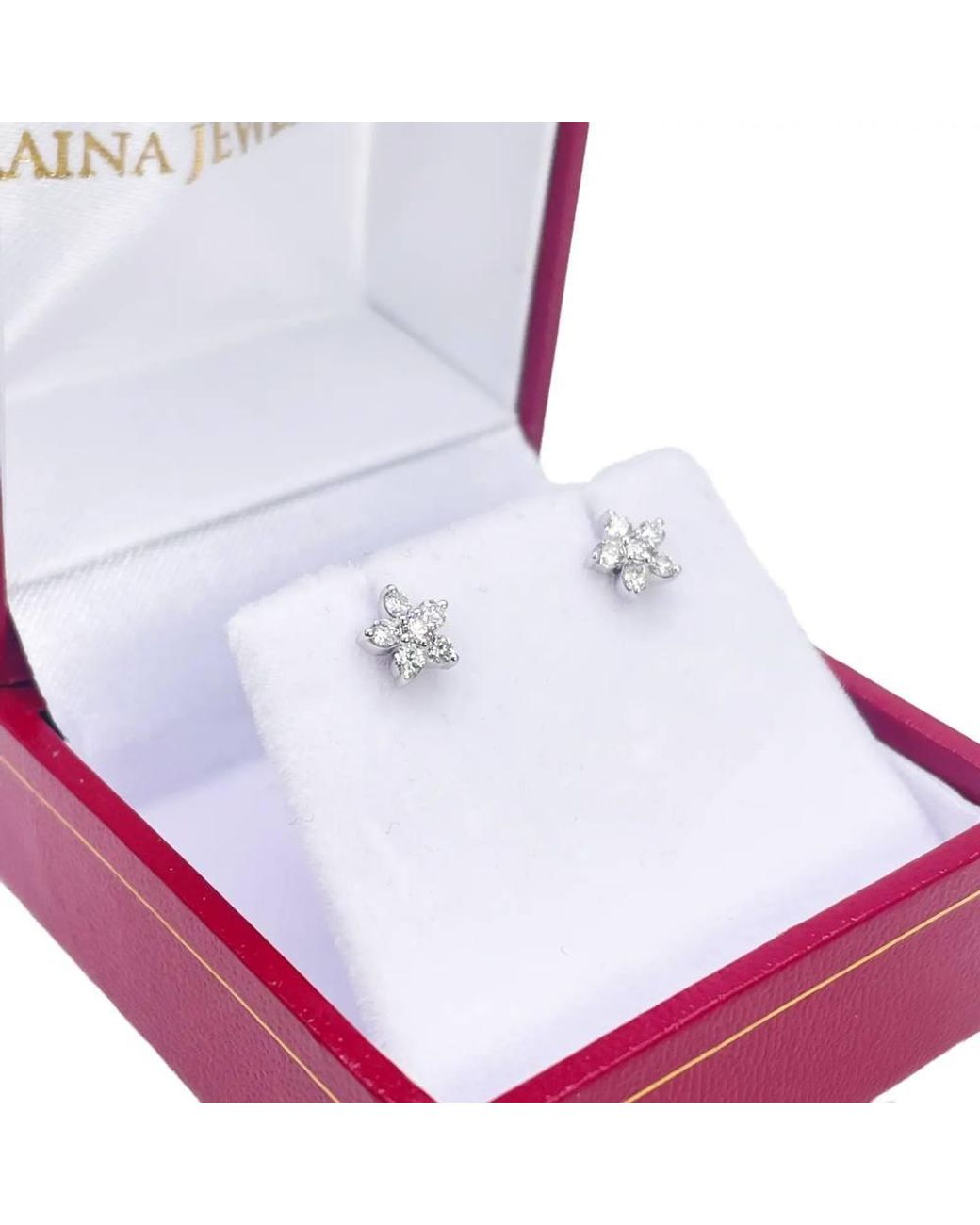 Raina Jewels Metallic 18Ct Diamond Stud Flower Shaped Earrings 0.25Ct