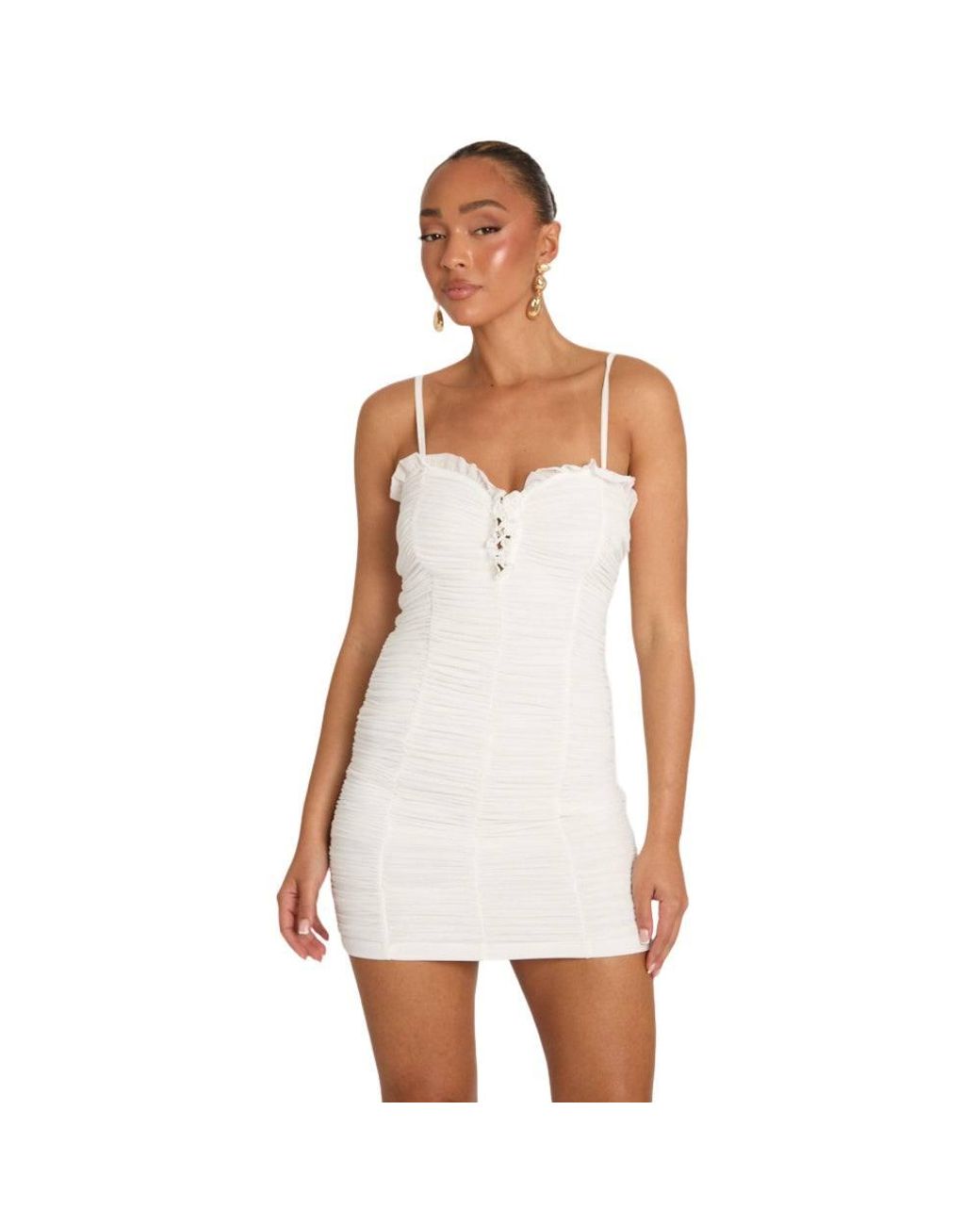 Rebellious Fashion White Ruched Strappy Mini Dress