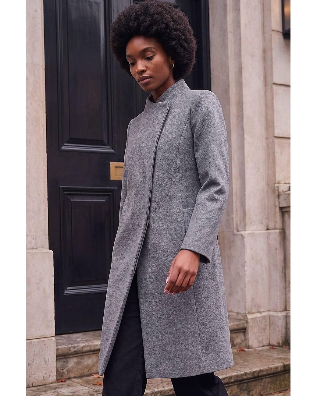 Roman Purple Tailored Funnel Neck Pocket Detail Coat