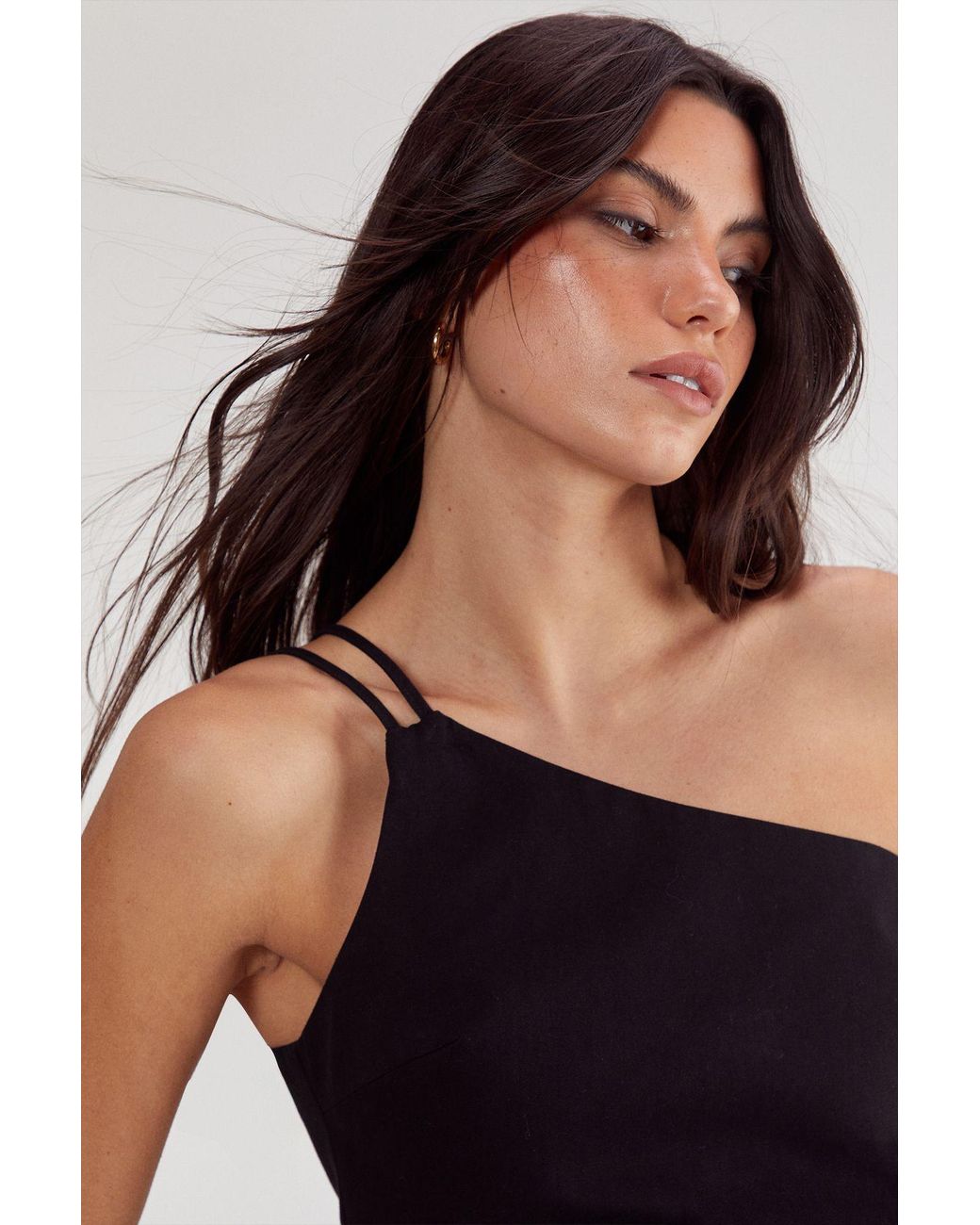 Nasty Gal Blue Cotton Twill Asym Neck Tailored Top