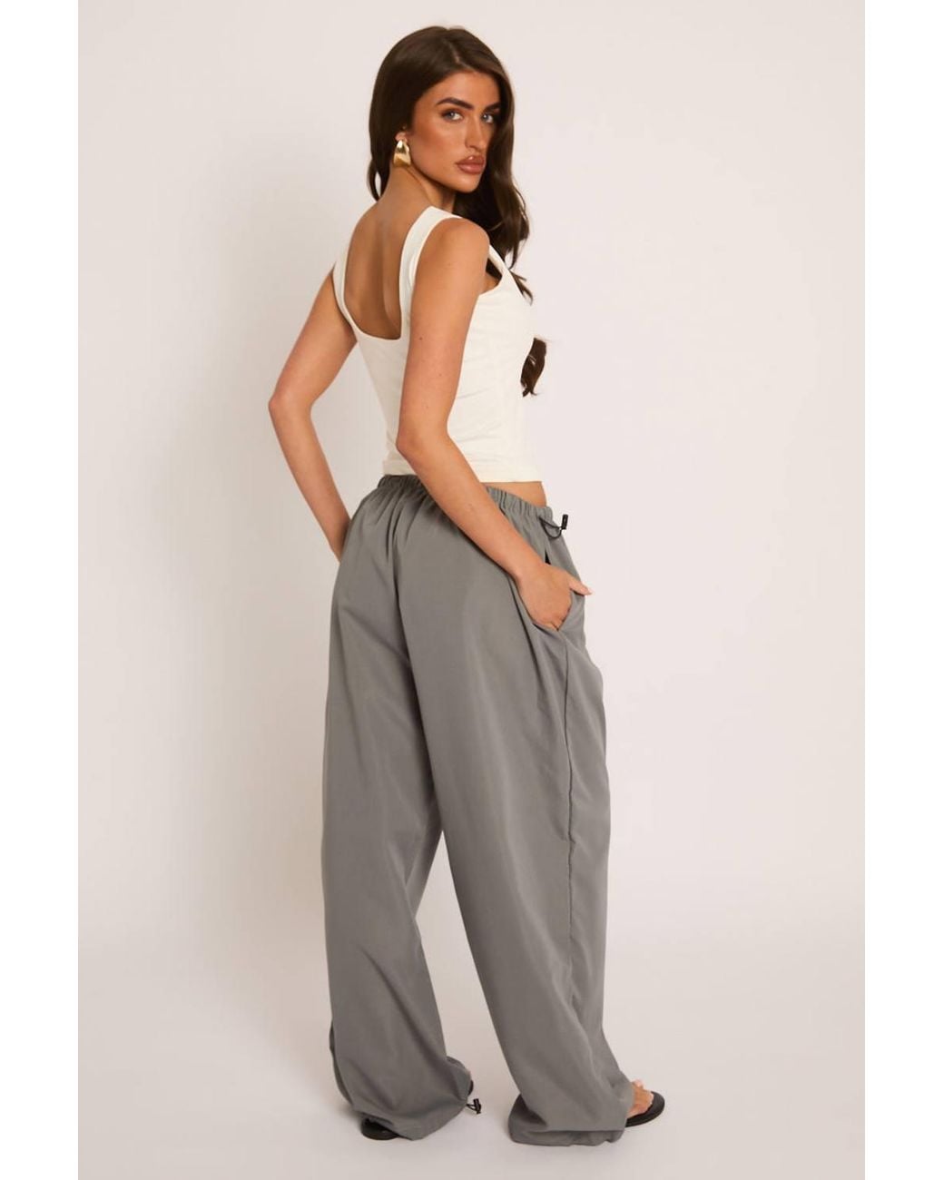 Rebellious Fashion Gray Wide Leg Parachute Trousers
