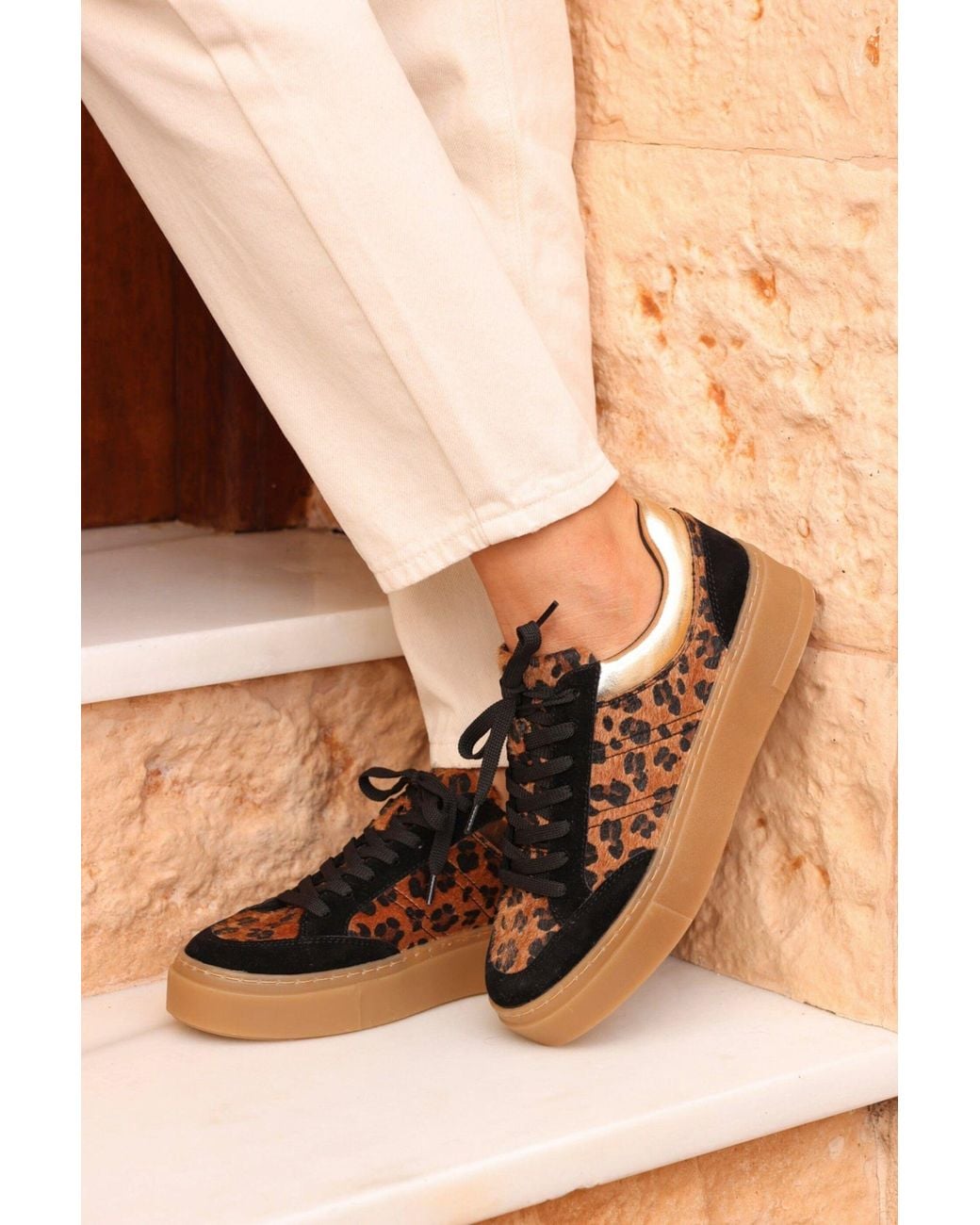 Linzi Yellow Nyra Leopard Print Trainers