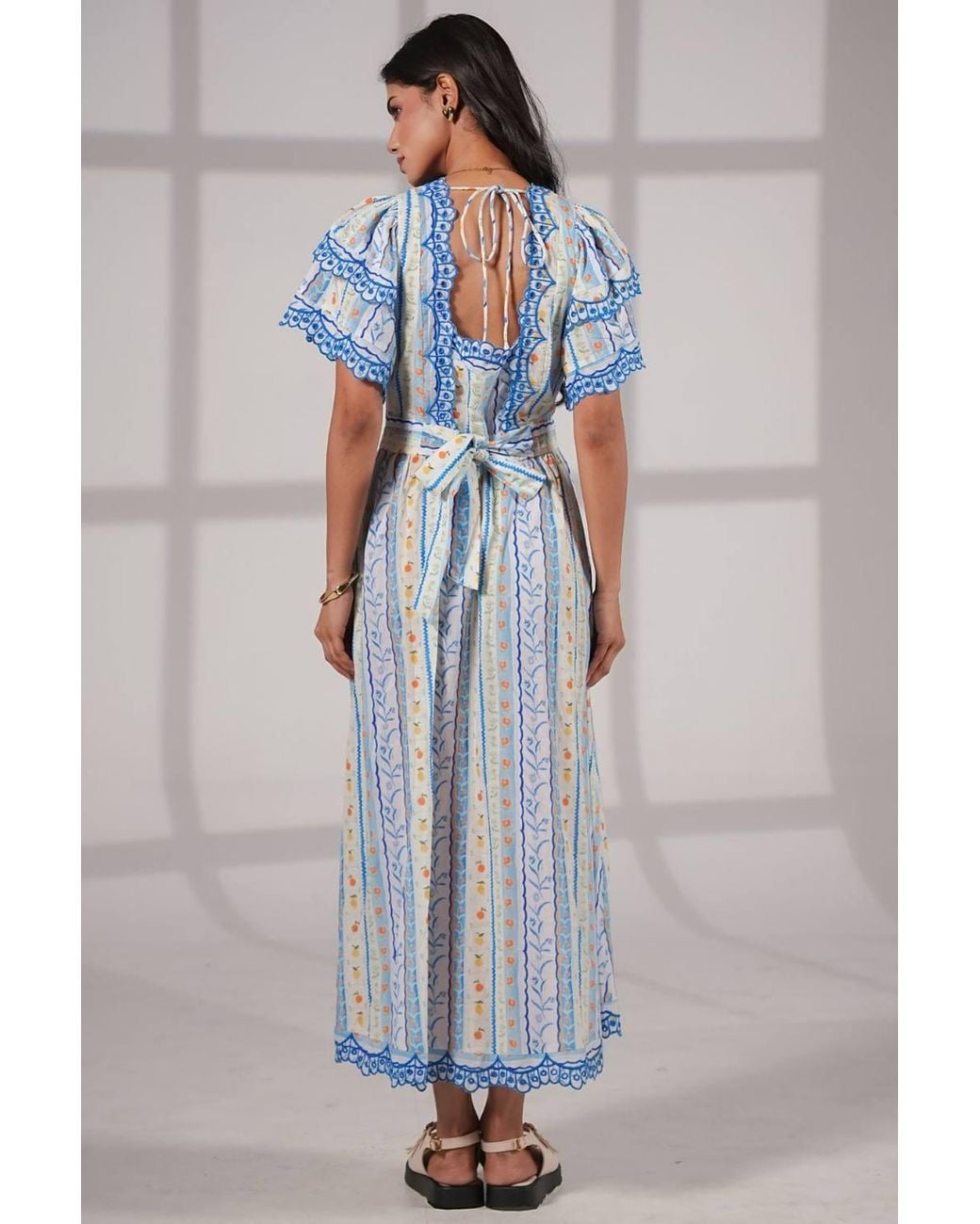 Rose & Nancy Blue Bella--An--Ditsy-Print-Embroidered-Midi-Dress