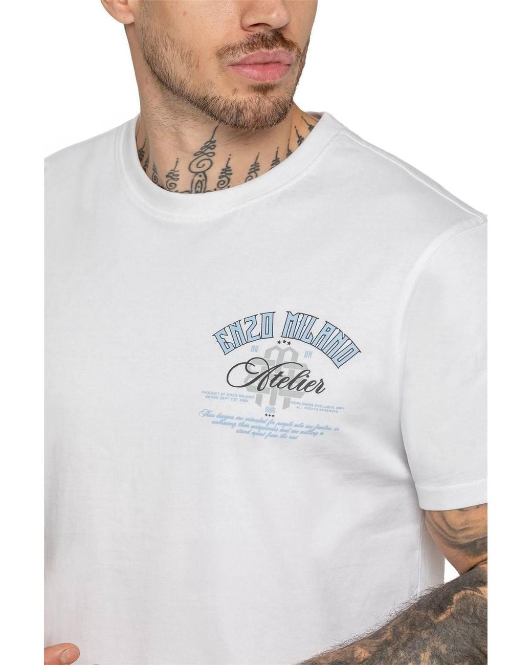 Enzo Gray Crew Neck Atelier Print T-Shirt for men