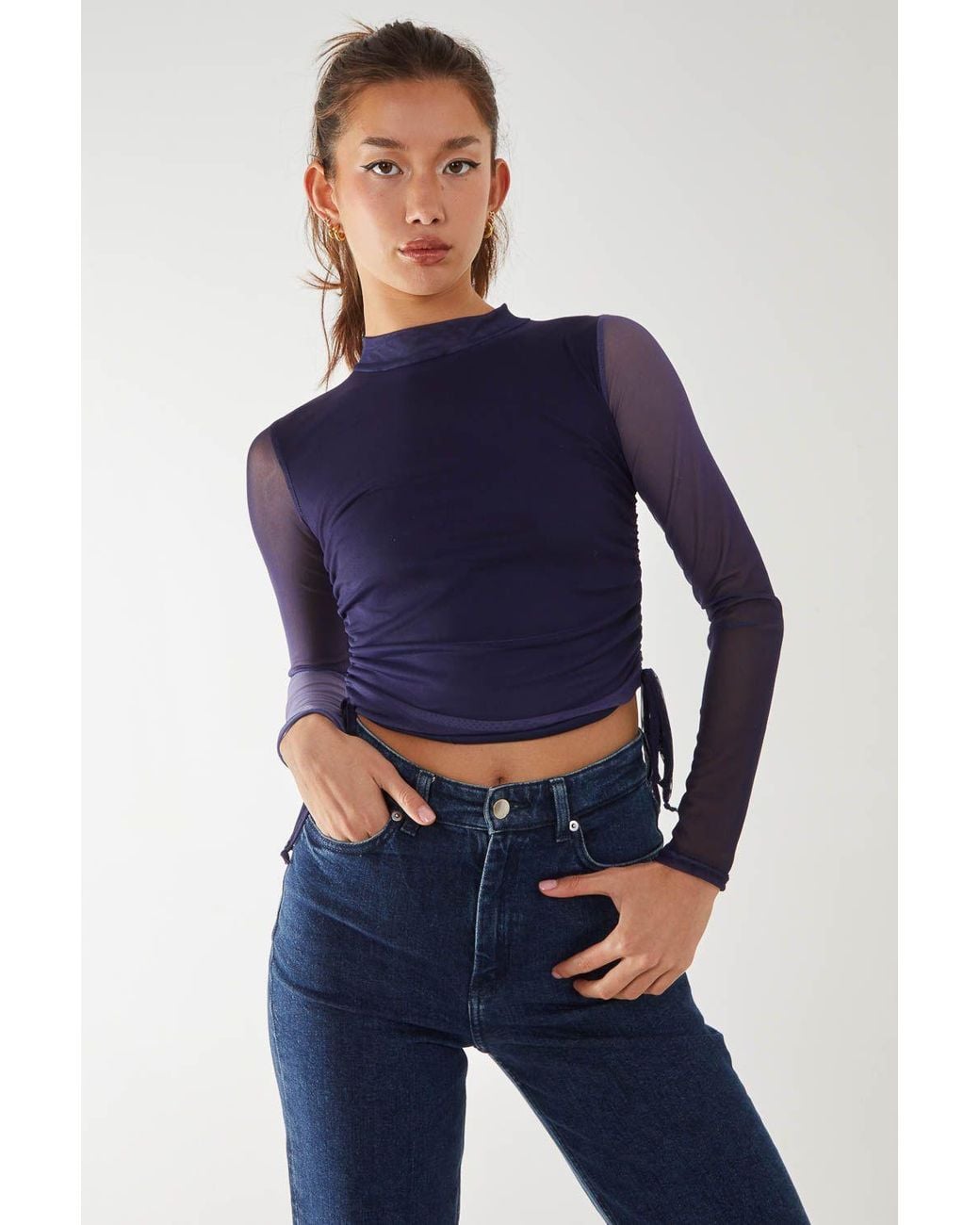 Pink Vanilla Blue Long Sleeve Ombre Mesh Top