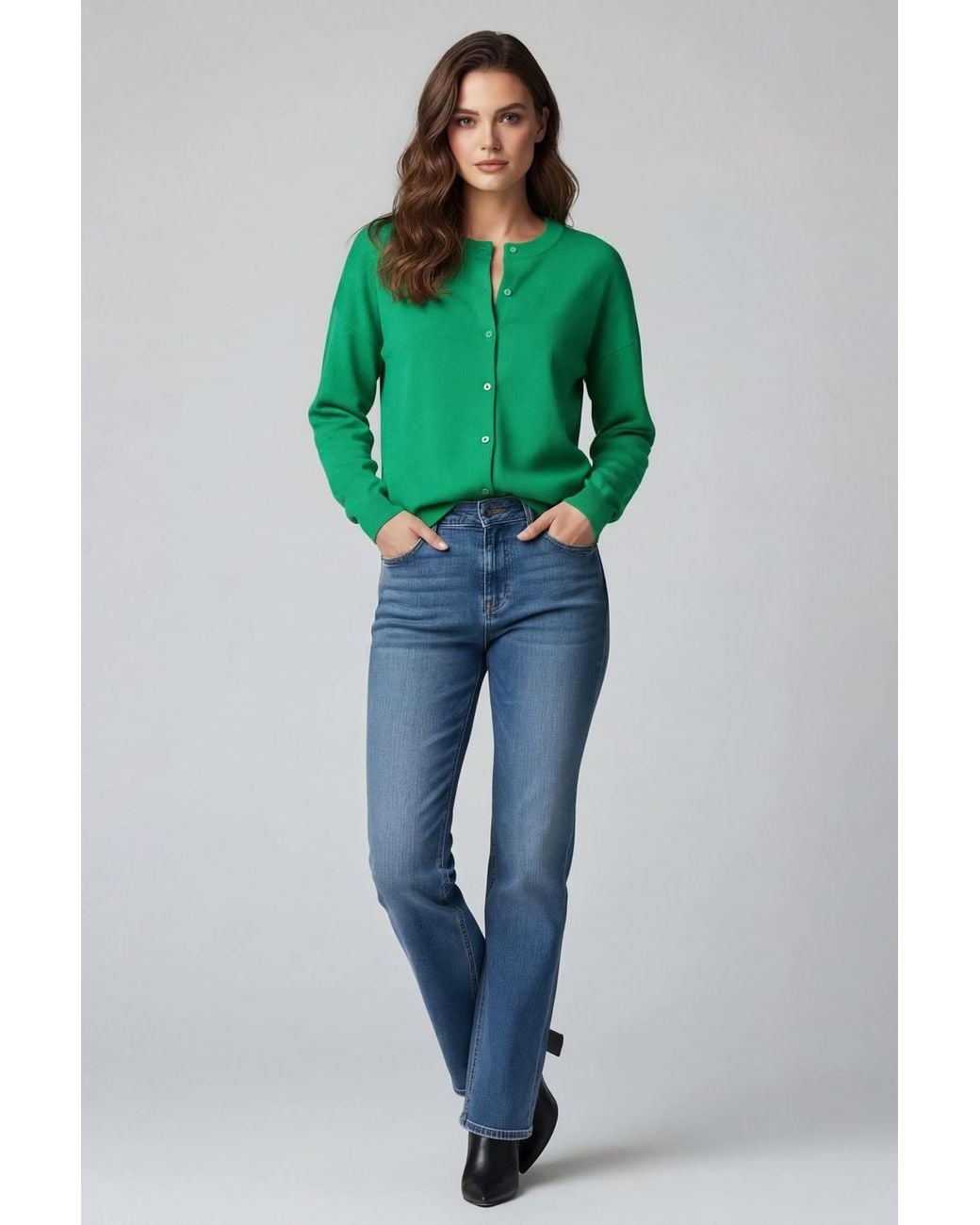 Lands' End Green Fine Gauge Cropped Cotton Cardigan