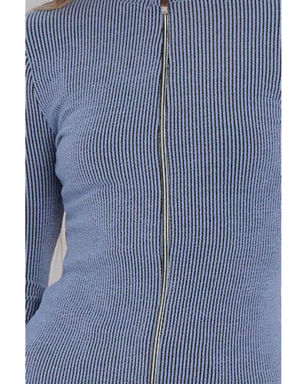 Stylewise Blue Ribbed High Neck Zip Up