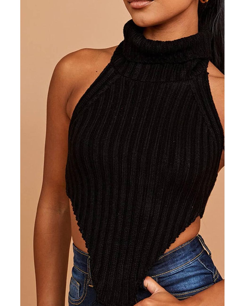 Stylewise Black Halter Roll Neck