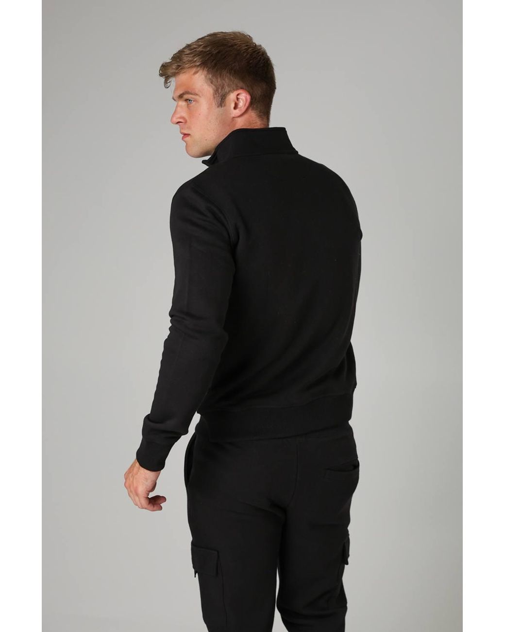 French Connection Black Cotton Blend Half-Zip Jumper for men
