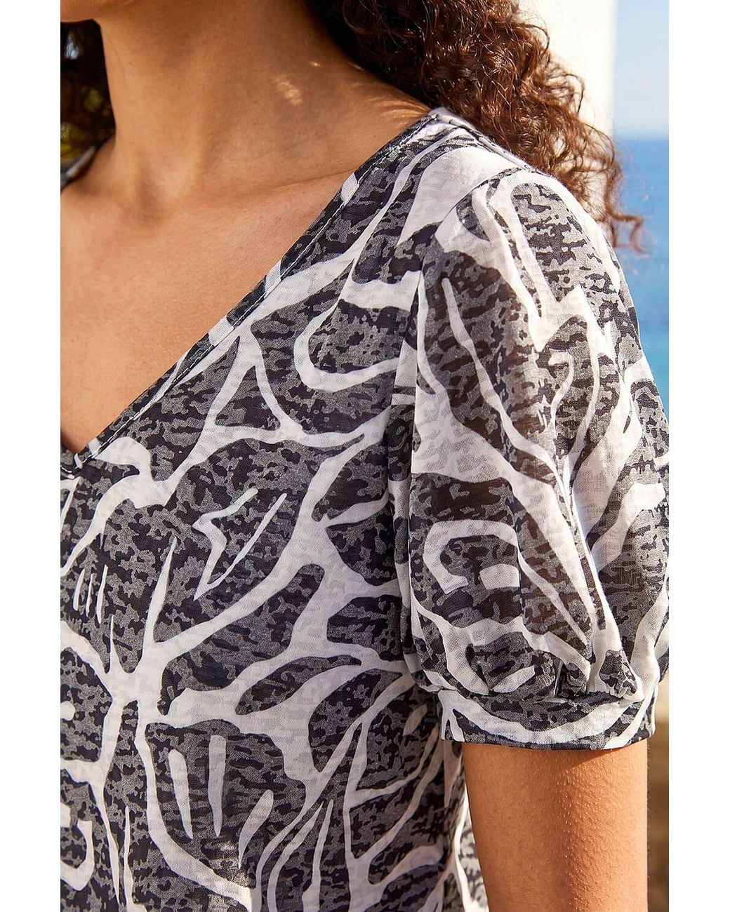 Roman Black Floral Burnout Print Blouson Top