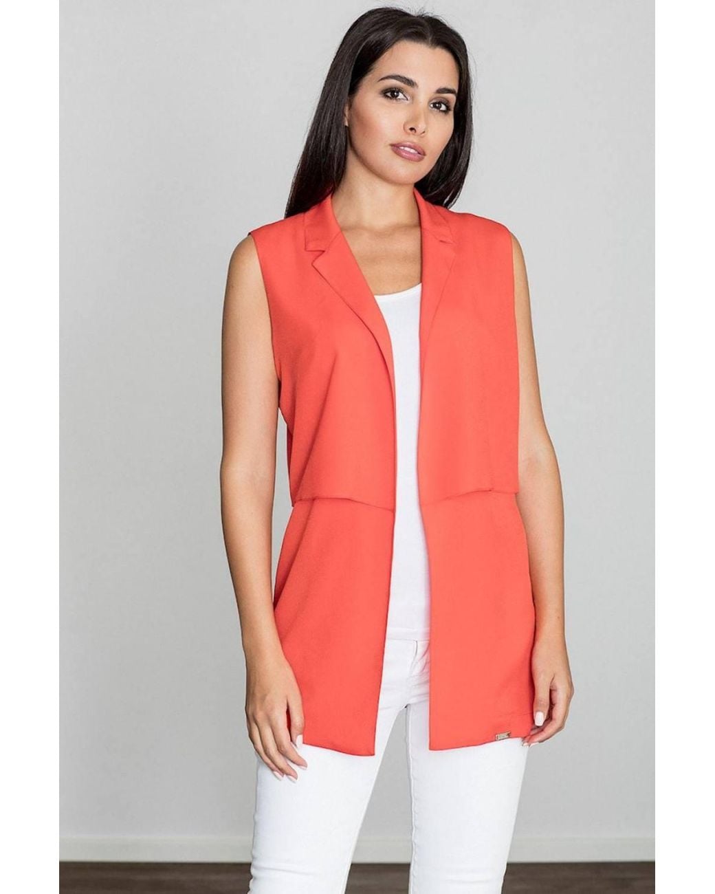 Love Lace Red Lightweight Long Collar Vest Loose Fit