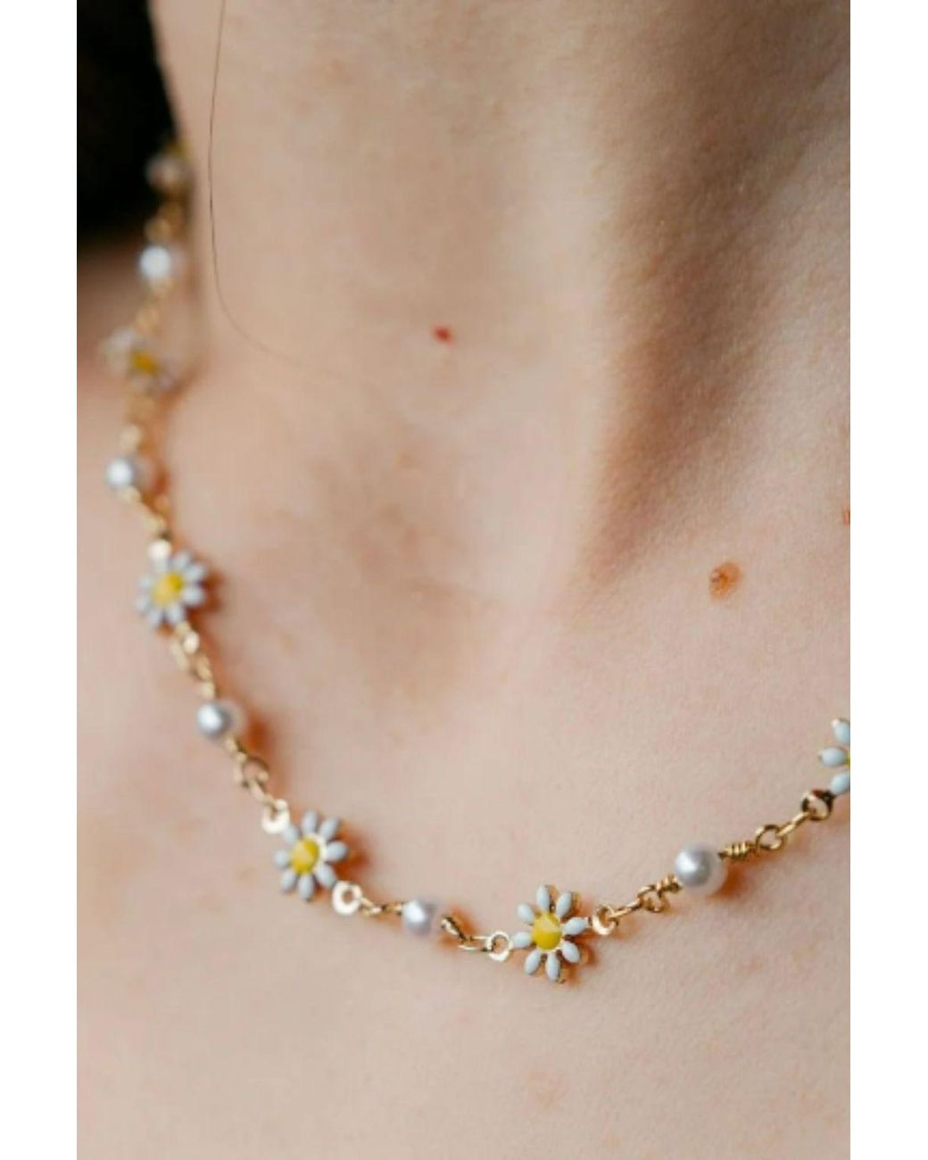 The Colourful Aura Brown Colourful Indie Boho Daisy Sun Flower Pearl Choker Floral Summer Necklace