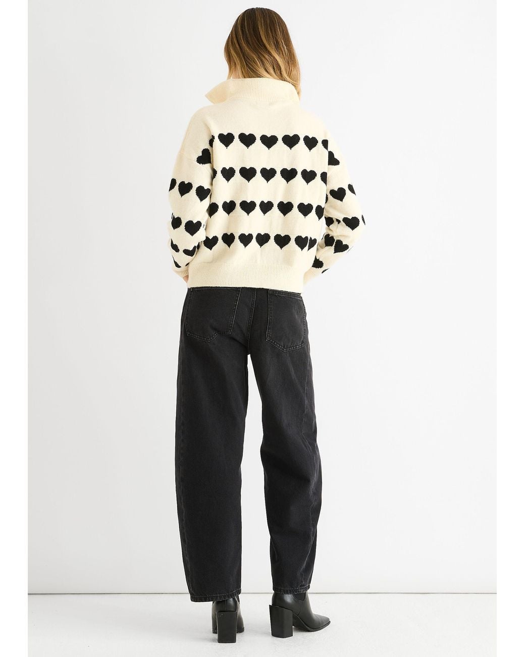 Gini London Blue Heart Zip Up Loose Fit Knit Jumper