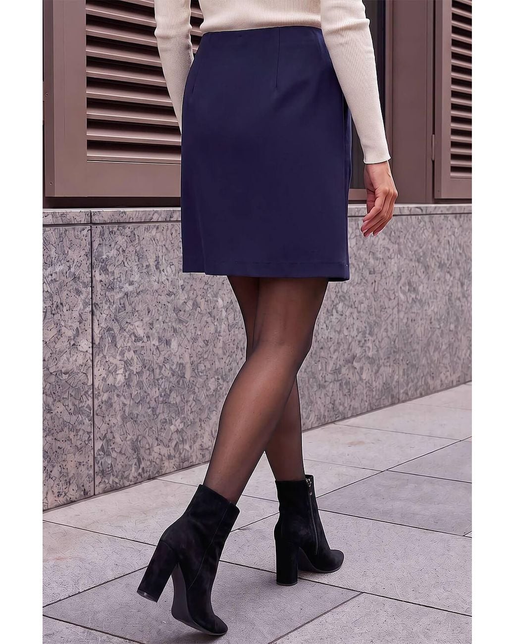 Roman Blue Petite Ponte Stretch Pencil Skirt