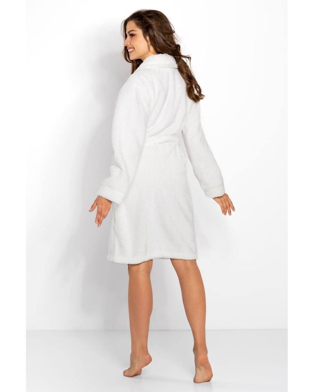 KDMD White Soft Long Sleeve Bathrobe With Pockets Belt