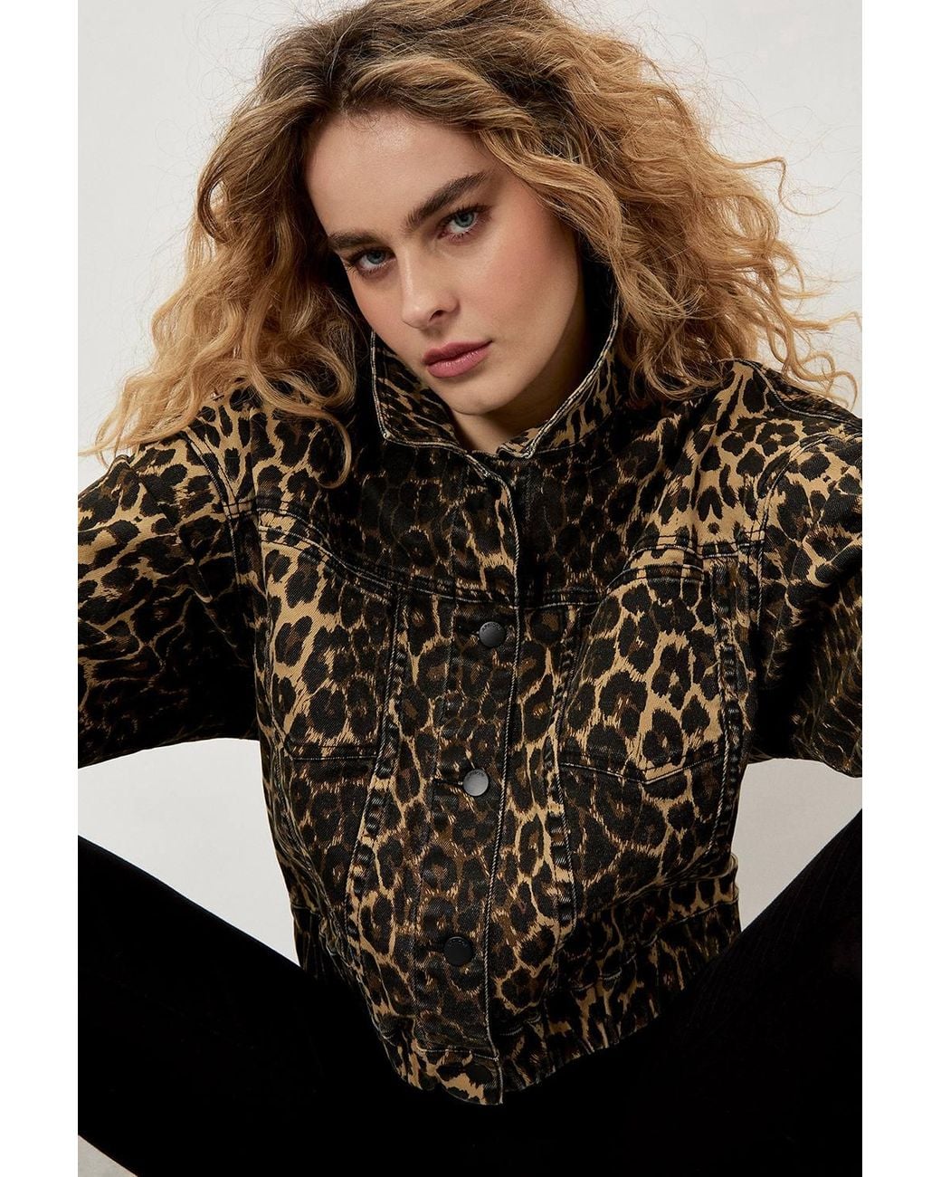 Apricot Brown Leopard Print Denim Crop Jacket