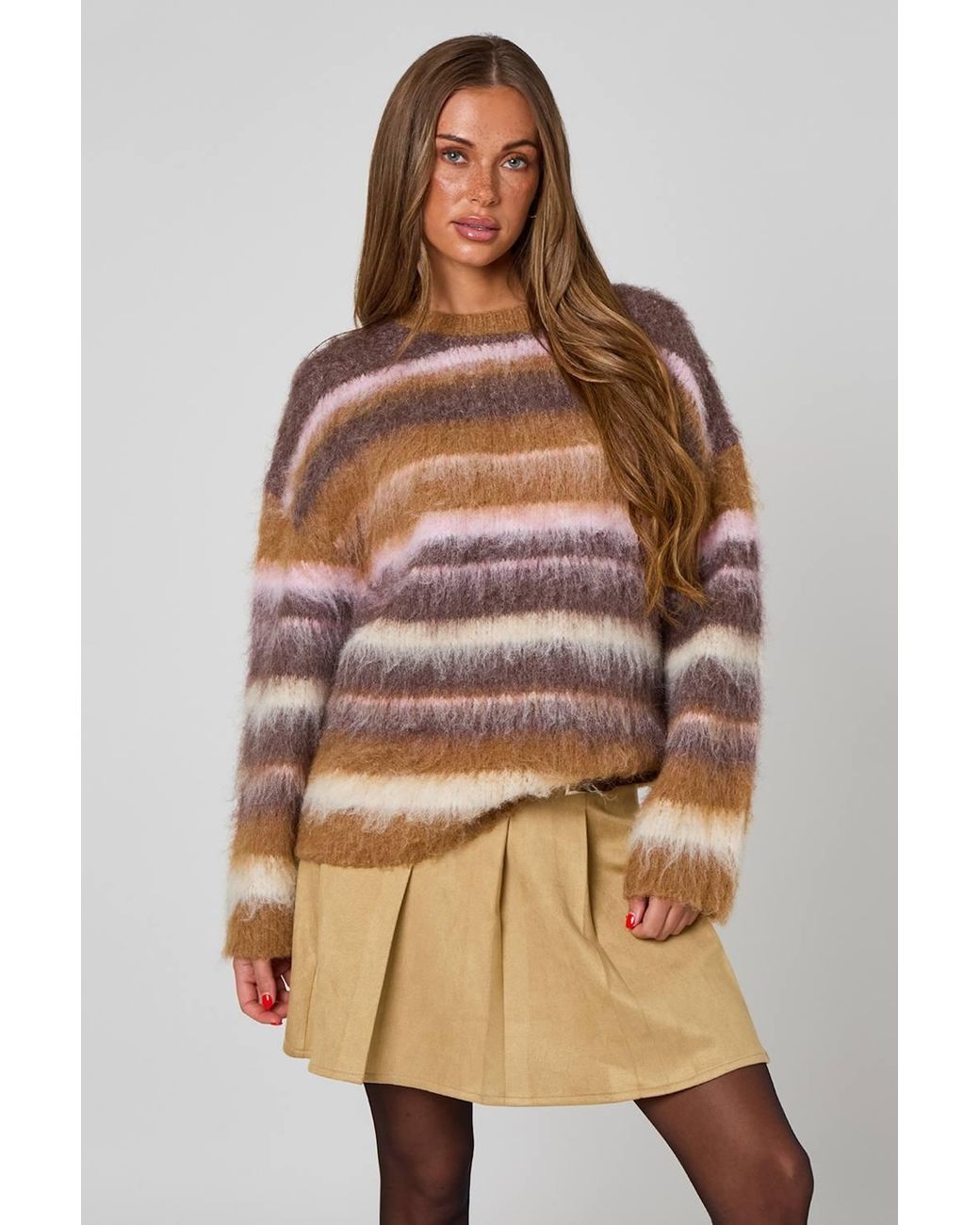 Urban Bliss Natural Faux Suede Belted Mini Skirt