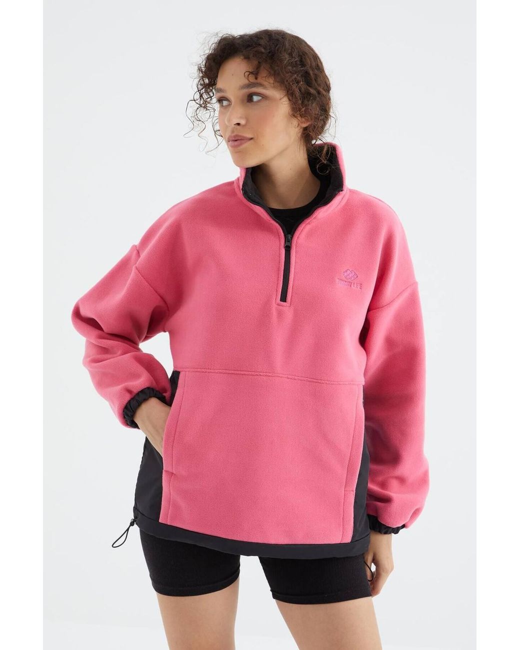 TOMMY LIFE Pink Oversized Half-Zip Plush Sweatshirt