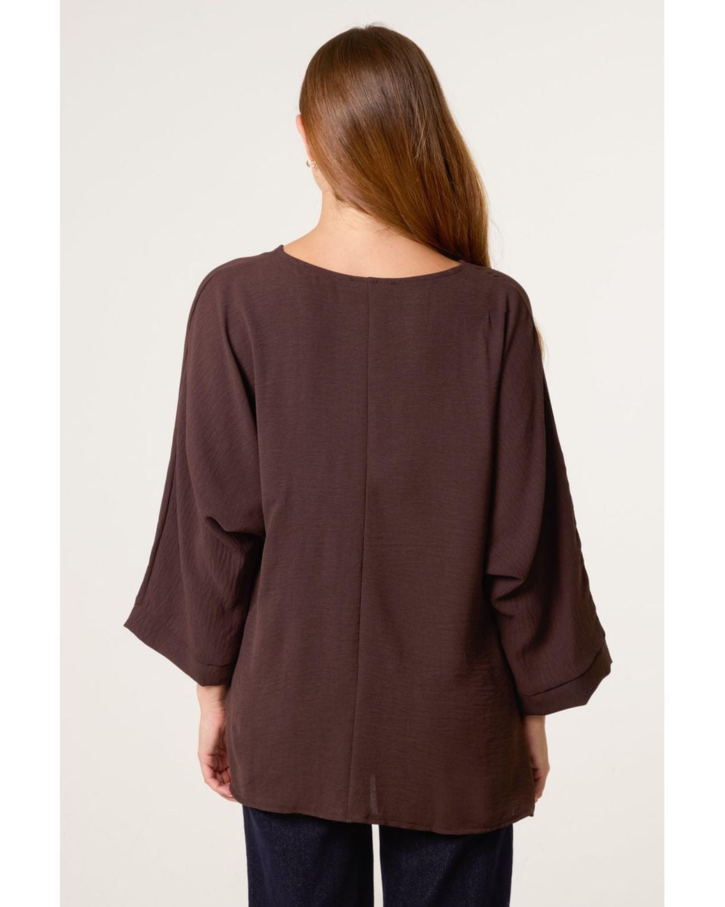 Blue Vanilla Brown Short Sleeve Round Neck Blouse
