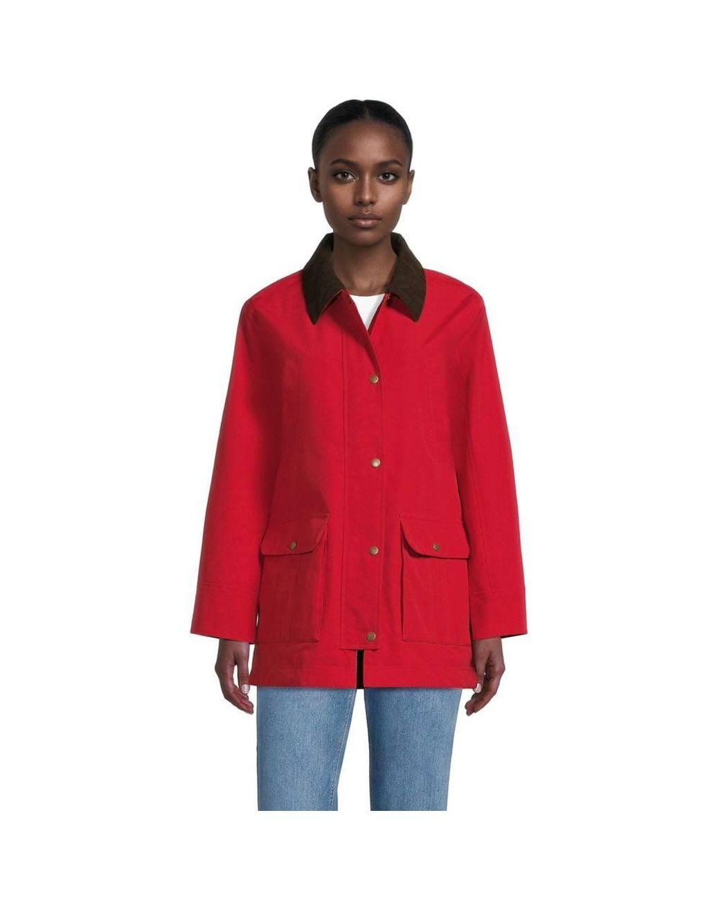Lands' End Red Waterproof Squall Jacket With Corduroy Collar