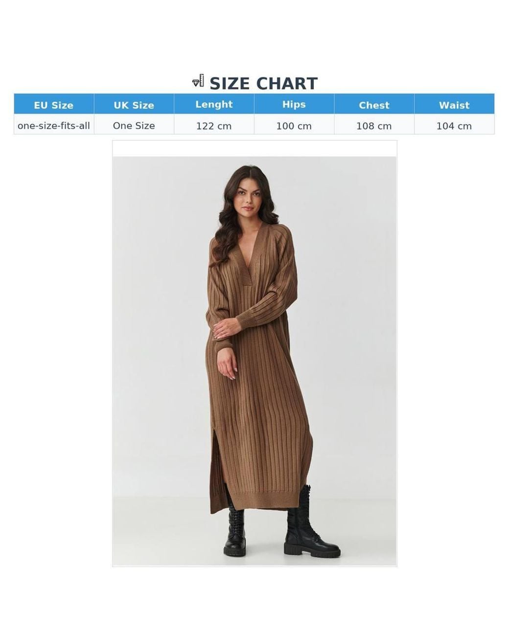 Love Lace Brown Knitted V-Neck Long Sleeve Jumper Dress