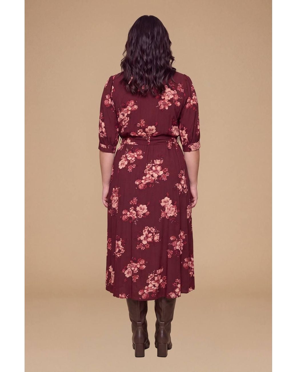 Dorothy Perkins Red Plus Puff Sleeve Midi Shirt Dress