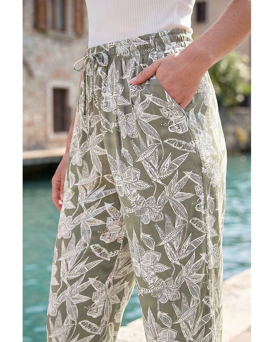 Roman Green Classic Floral Print Stretch Trouser