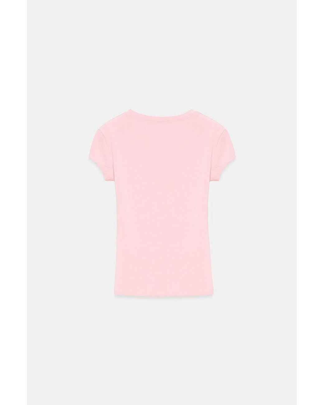 Dilvin Pink Slim Fit V-Neck Jersey Blouse