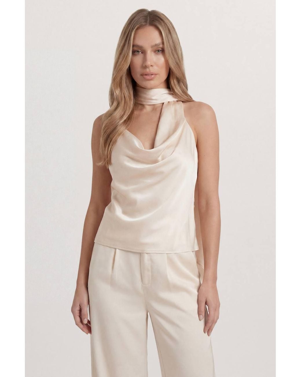 MissPap Natural Premium Satin Scarf Detail Top