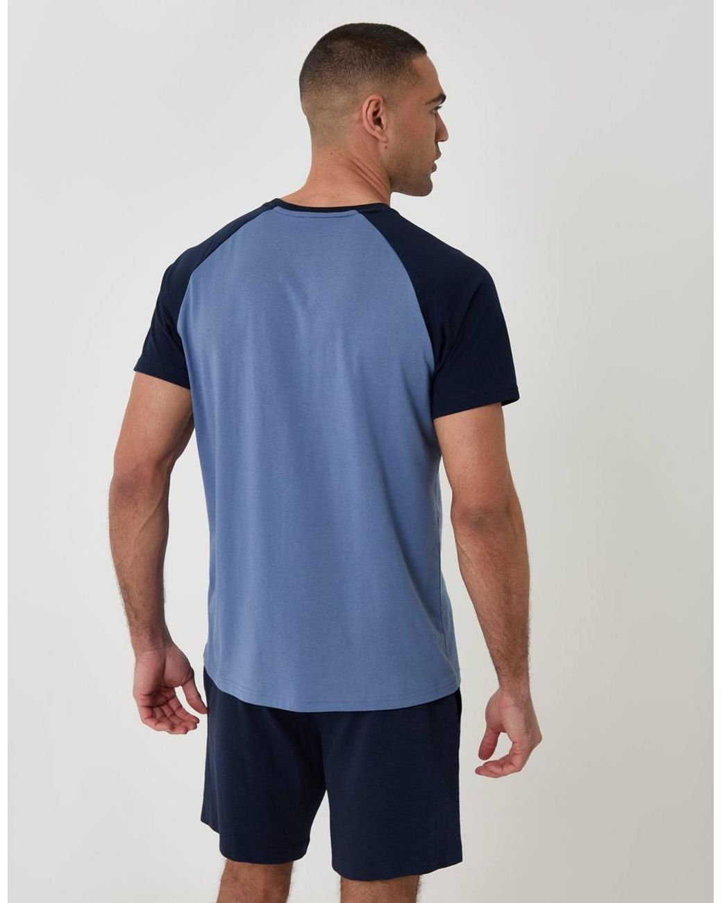 Threadbare Blue Raglan Short Sleeve Top & Shorts Lounge Set for men