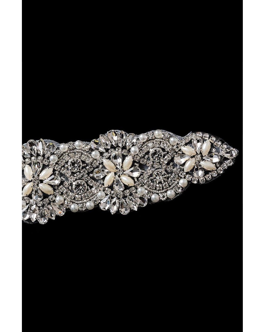 Neel Blue Black Diamante Motif Sew On Crystal Applique Rhinestone Studded Patch