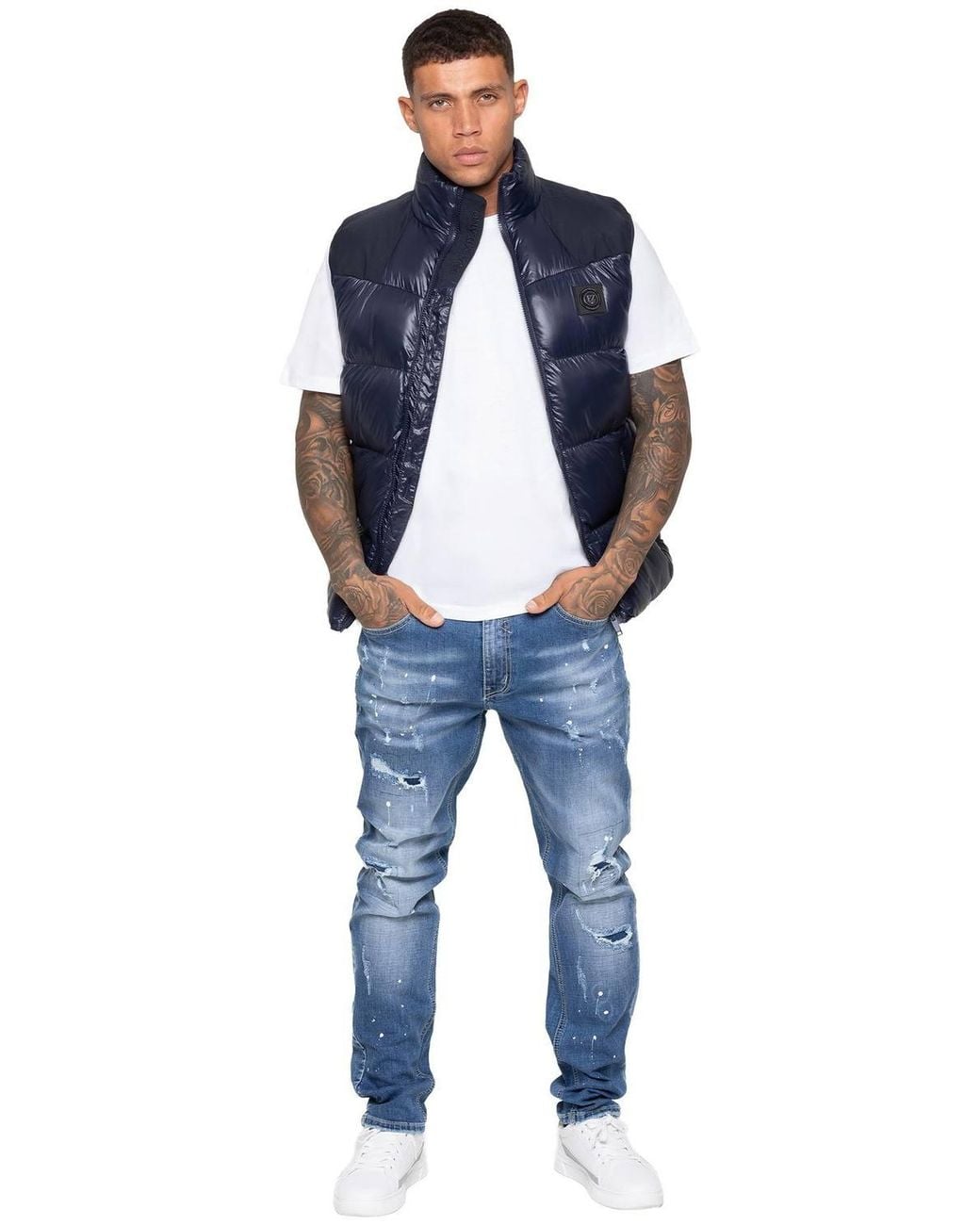Enzo Blue Regular Fit Puffer Gilet for men