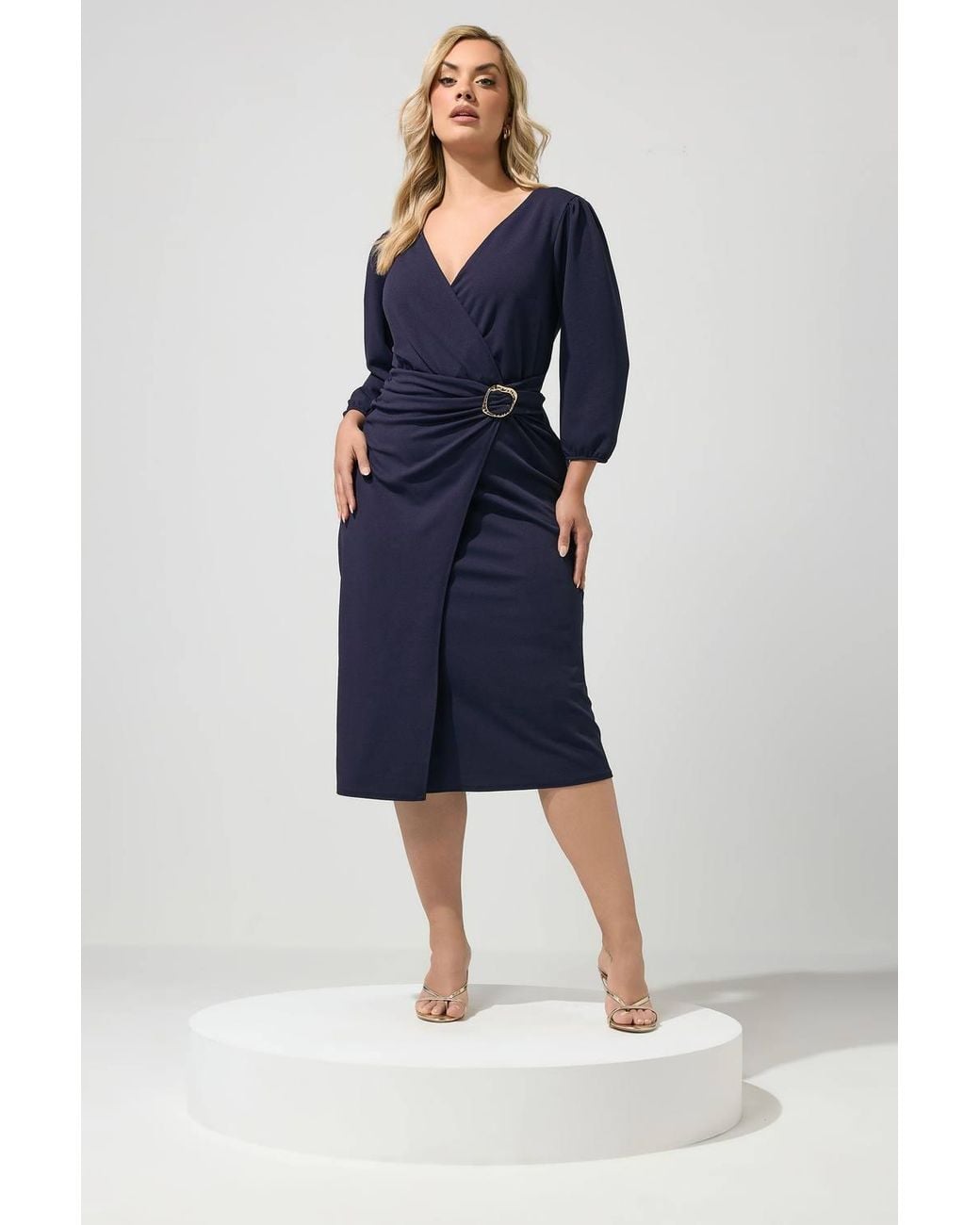 Yours Blue Buckle Wrap Midi Dress