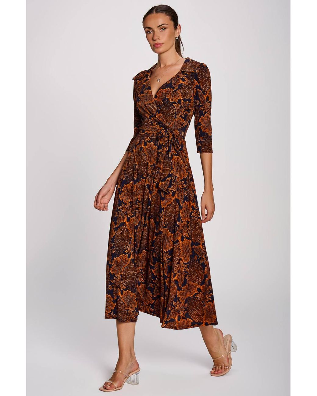 Jolie Moi Brown Wrap Front Jersey Maxi Dress