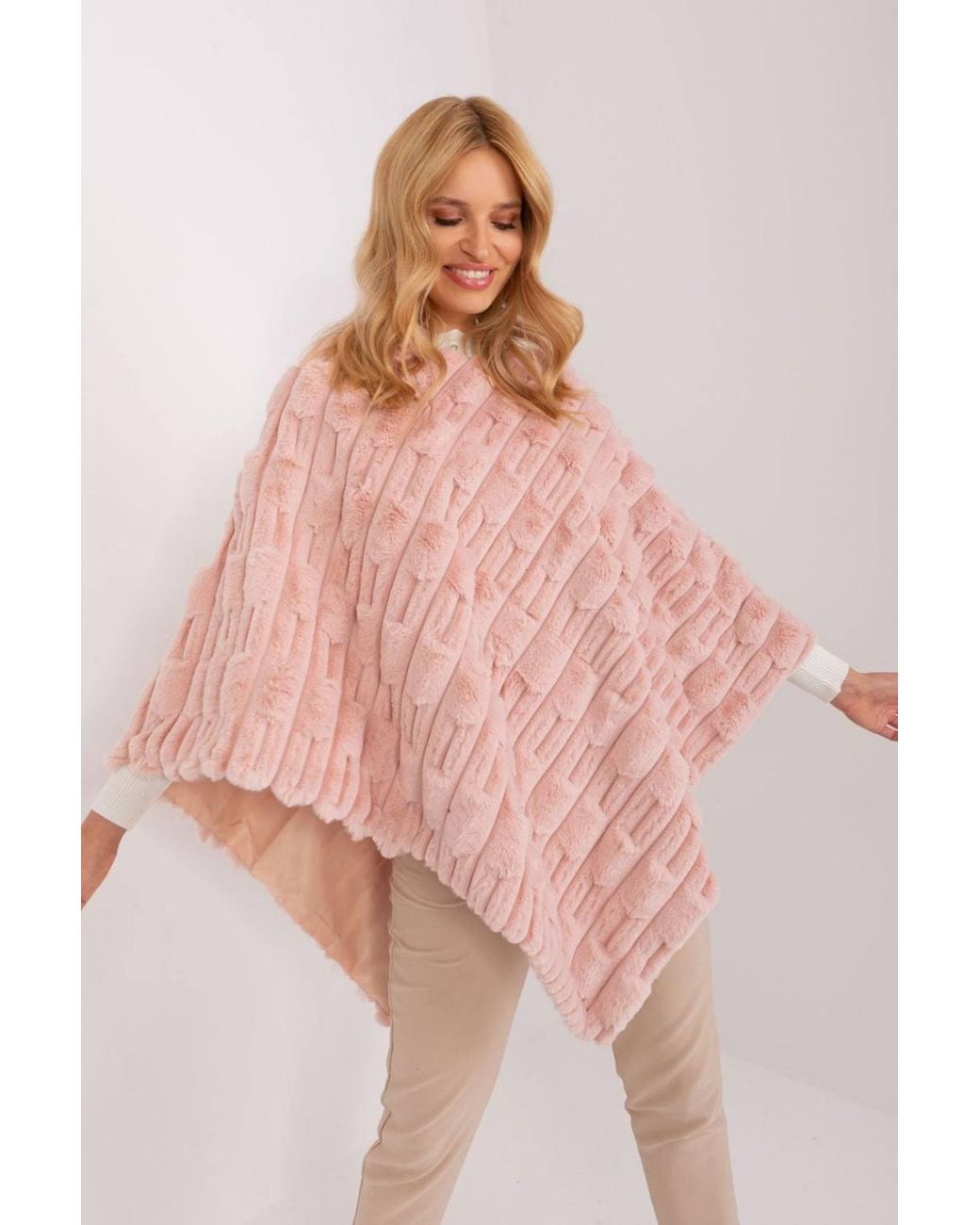 Love Lace Pink Casual Textured Polyester Lined Poncho Style 190859